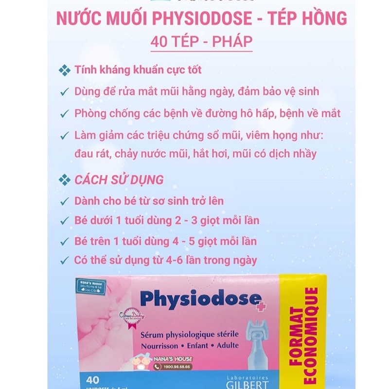 NƯỚC MUỐI PHYSIODOSE -TÉP HỒNG 40 TÉP PHÁP