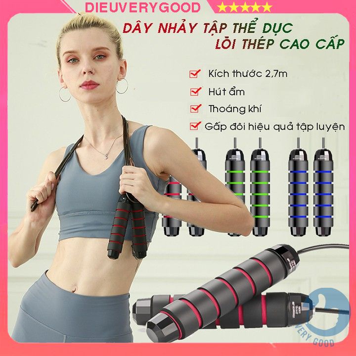 Dây nhảy thể dục lõi thép vỏ bọc đàn hồi 2,7m, hỗ trợ luyện tập thể lực, tăng cường sức khỏe có tạ, đếm số dvrg dieushop