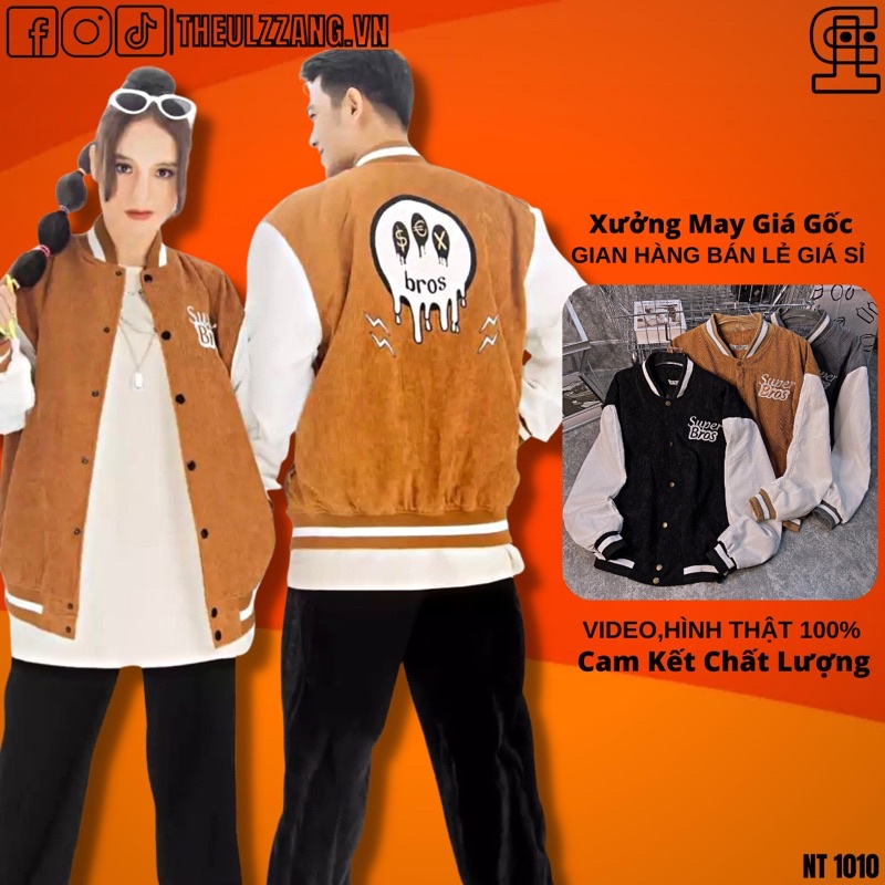 Áo khoác bomber nam nữ nhung tâm quảng châu form rộng unisex hàng 2 lớp thêu SUPER BROS - NT1010