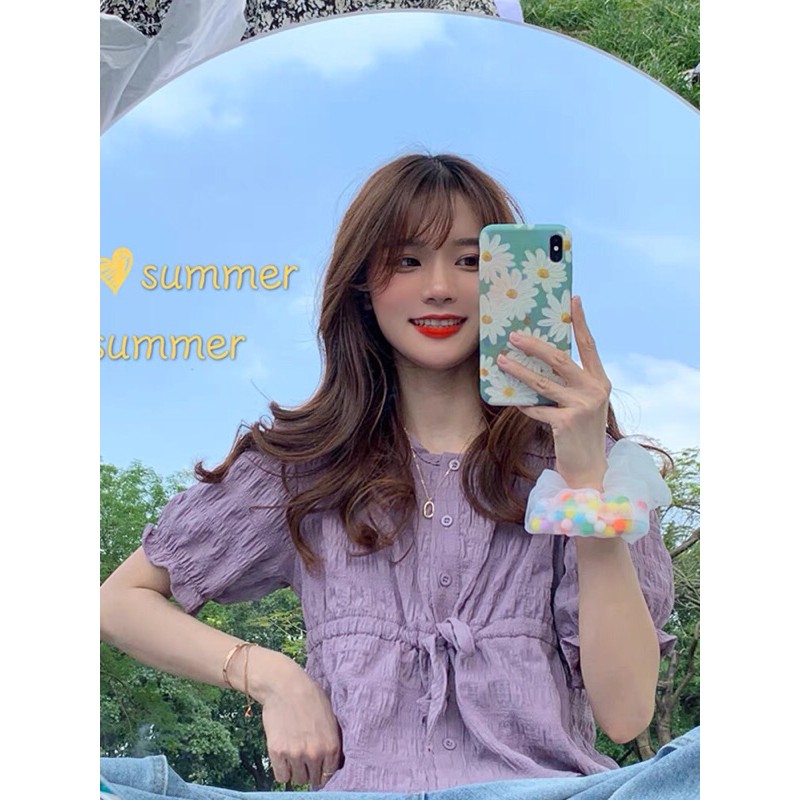 Áo bánh bèo áo kiểu nữ tiểu thư tay ngắn cổ tròn màu tím chất đẹp điệu đà sang chảnh thời trang 2020 | BigBuy360 - bigbuy360.vn