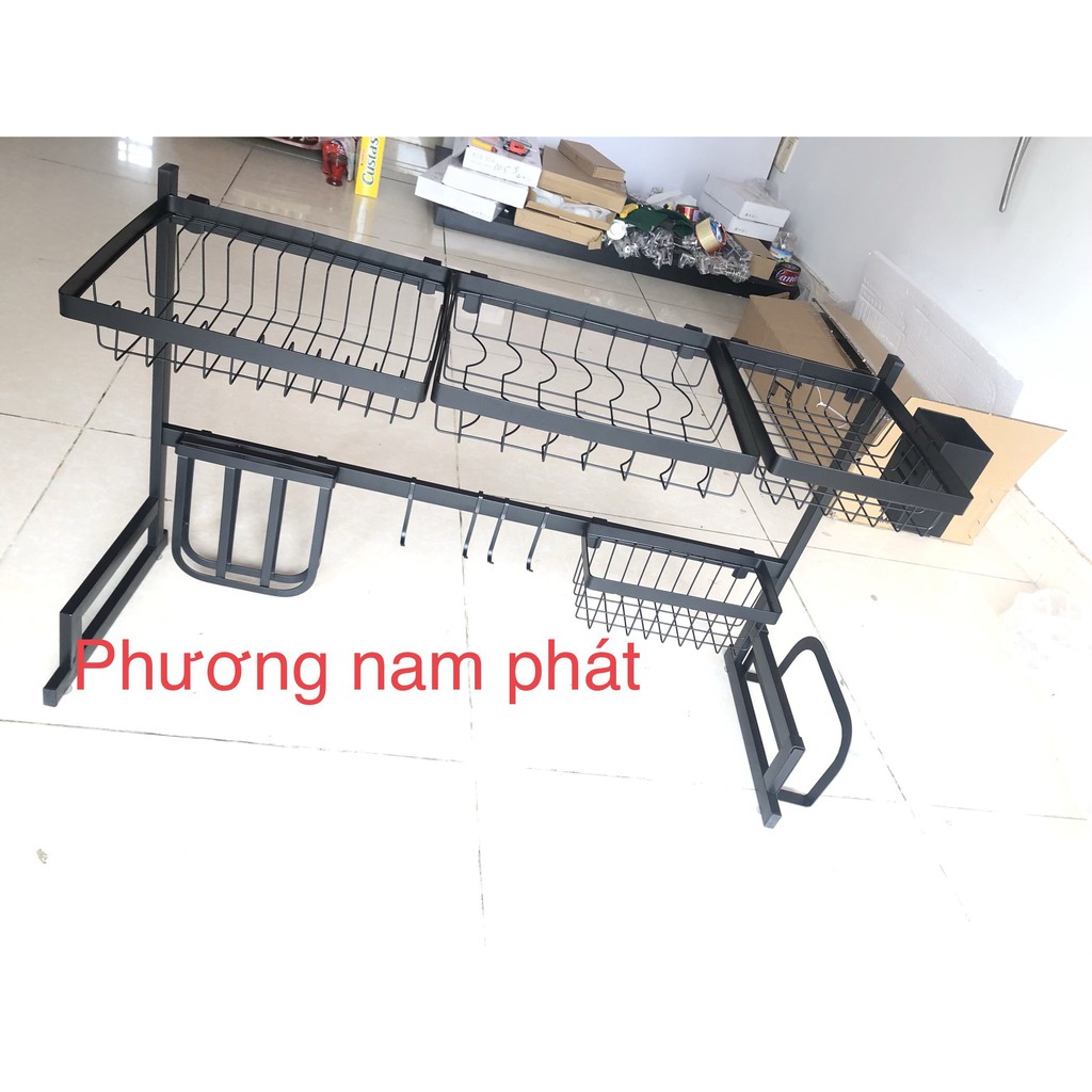 Kệ Chén Đa Năng THÔNG MINH ĐẶT TRÊN CHẬU DÀNH CHO CHẬU 2 HỘC Giá Để Bát ĐũA CHÉN DÀI 85CM đen