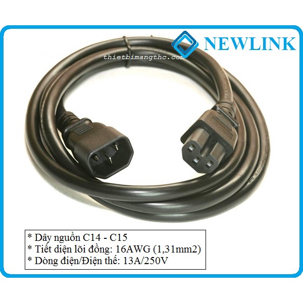 Dây nguồn C14 C15 dài 1m 1,5m 2m 3m 5m NEWLINK lõi 3x1.31mm2