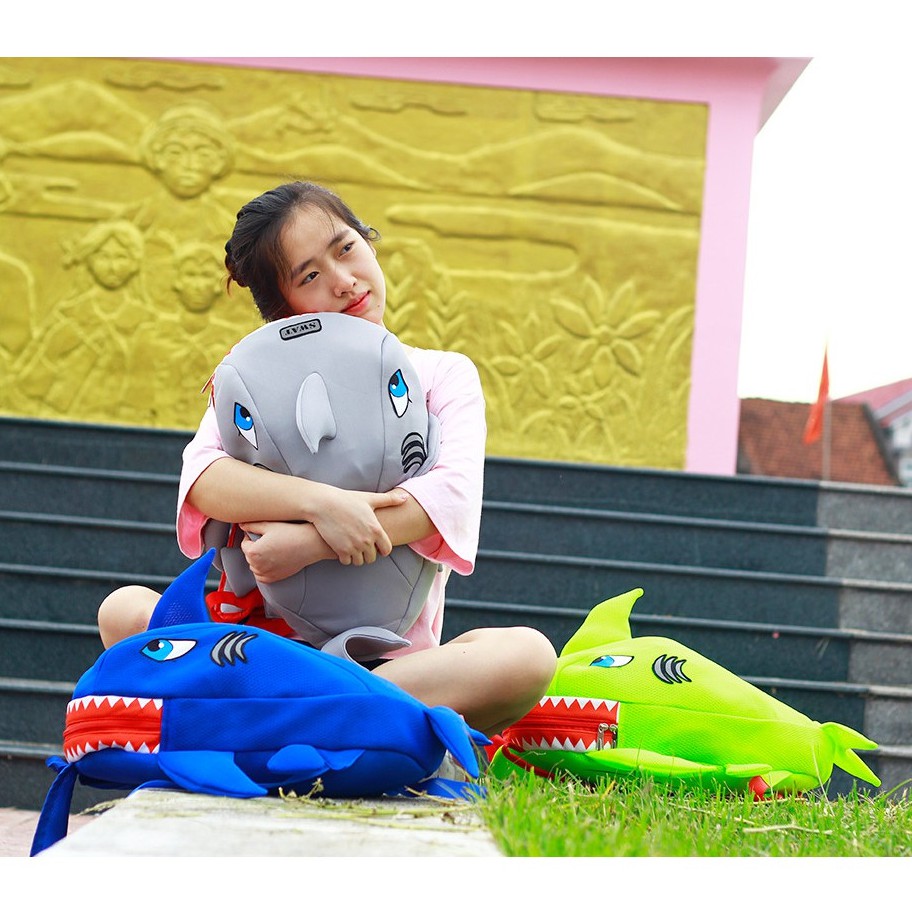 Balo cá mập SWAT BABY SHARK vải lưới màu xanh lá - Đựng nón bảo hiểm,sách vở, đồ dùng cần thiết (