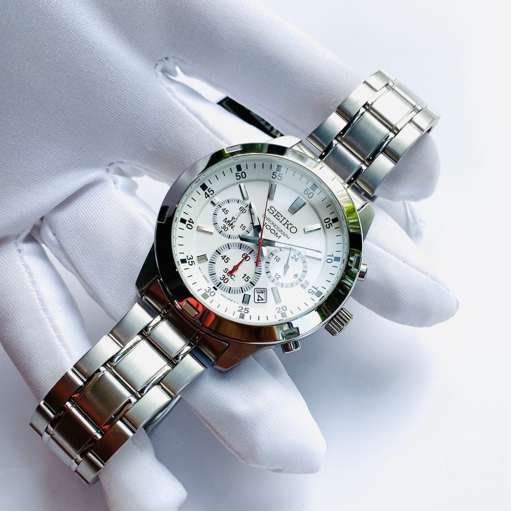 Đồng hồ Nam Seiko Chronograph SKS601P1 Mặt trắng,6 kim,Lịch ngày-Máy Pin Quartz-Dây kim loại cao cấp-Size 42mm