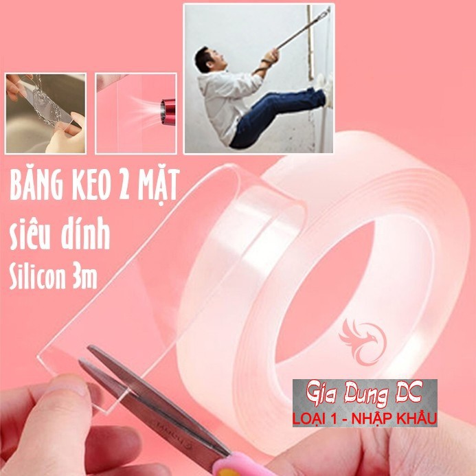 [Hàng Cao Cấp] (Loại dày) Băng keo 2 mặt đa năng siêu dính chắc 2 bản 3m silicon trong suốt dán hai tường