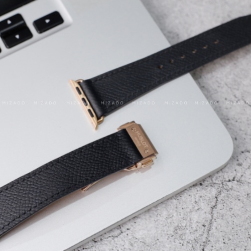 Dây da thủ công Epsom Đen dành cho Apple Watch, đồng hồ thông minh, đồng hồ cơ MIZADO