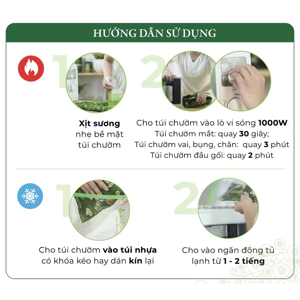 Túi Chườm Thảo Mộc ATZ Healthy Life Bộ Gia Đình Gồm Túi chườm Mắt, Vai, Bụng, Đầu Gối, Chân