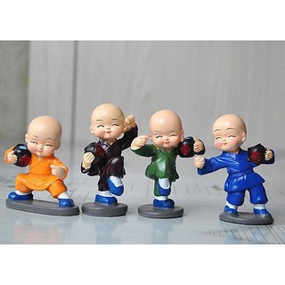 Bộ tượng 4 chú tiểu múa túy quyền cầm bình rượu