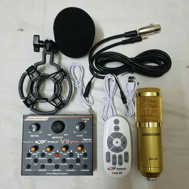 Combo livestream mic BM-900 + Sound card V9 Plus điều khiển từ xa