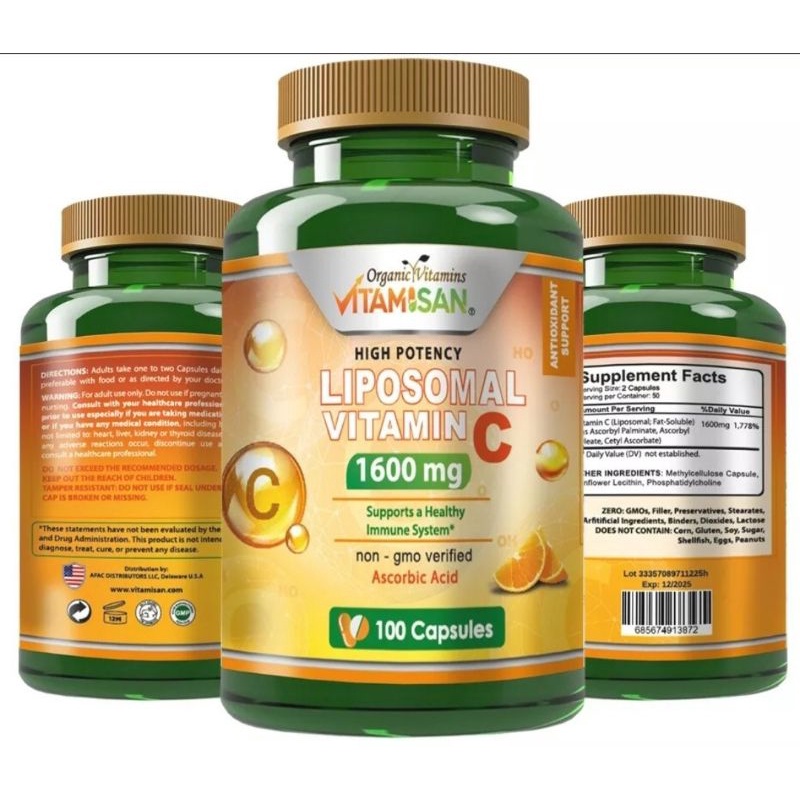 Viên Uống Bổ Sung Liposomal Vitamin C 1600mg Trắng Da, Chống Lão Hóa, Tăng Cường Miễn Dịch Organic Vitamisan 100v