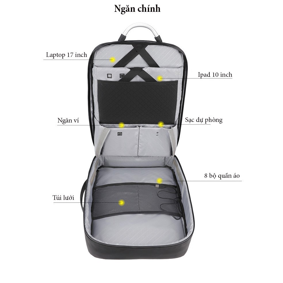 UT NDA Balo cao cấp Arctic Hunter B00227 chính hãng kích thước 18 inch, có khóa mở rộng như vali, cổng kết nối USB 50 95