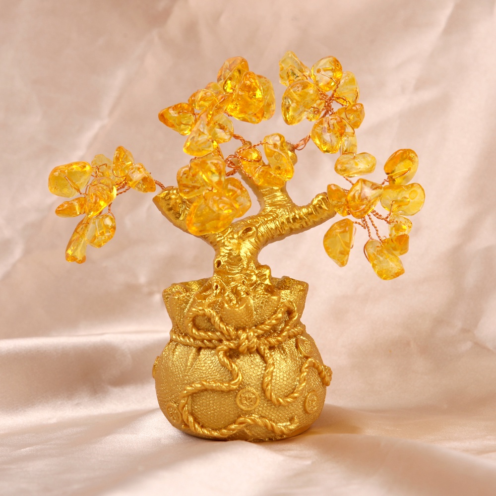 Chậu Cây Bonsai Bằng Pha Lê Màu Vàng May Mắn Để Bàn Trang Trí Nhà Cửa / Văn Phòng