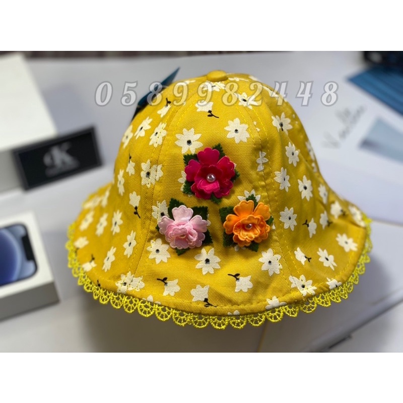 Nón tai bèo viền ren hoa nhí bo chum cho bé gái xinh xắn 6 tháng đến 3t