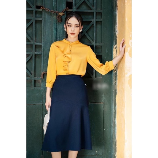 Áo công sở G241 ngực phối bèo CÓ BIGSIZE chất lụa mềm mại dễ phối chân váy hoặc quần thời trang - GEM Fashion