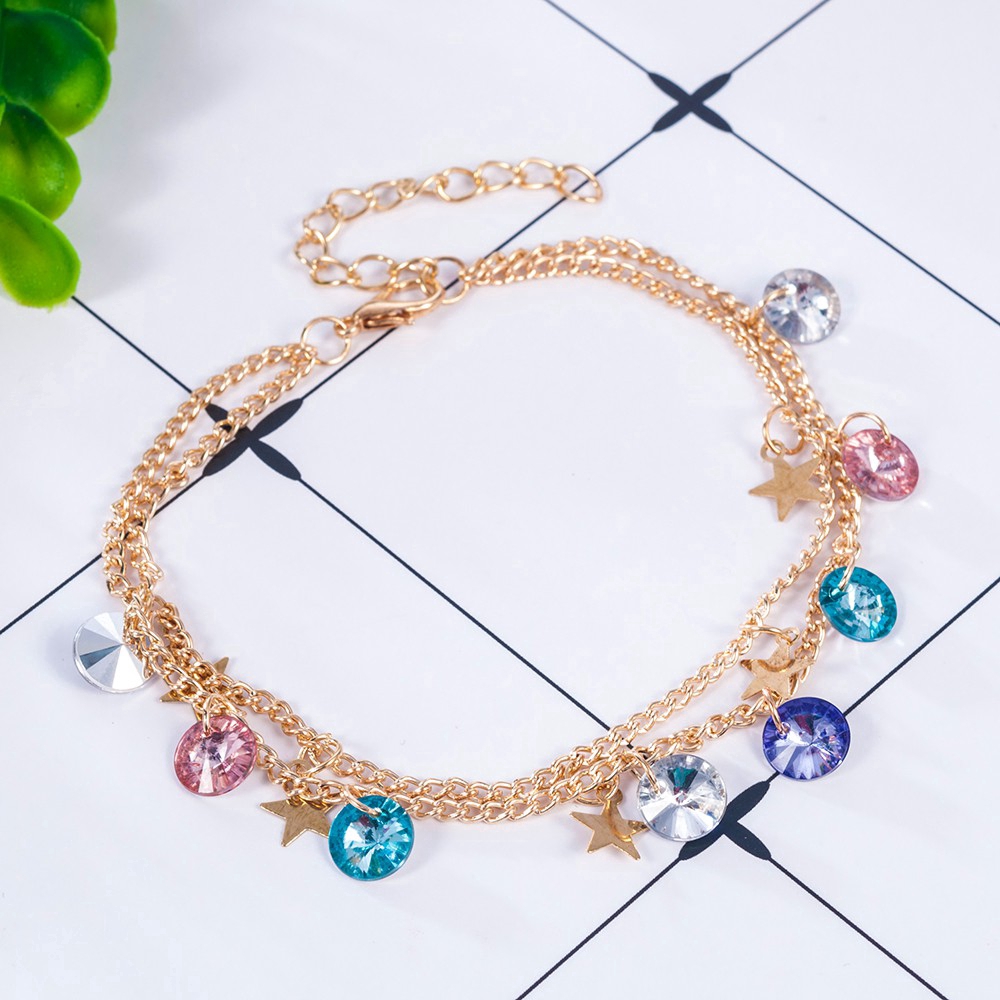 [READY STOCK] Fashion Beach Colorful Crystal Star Anklet Shiny Women Double Layer Feet Chain | BigBuy360 - bigbuy360.vn