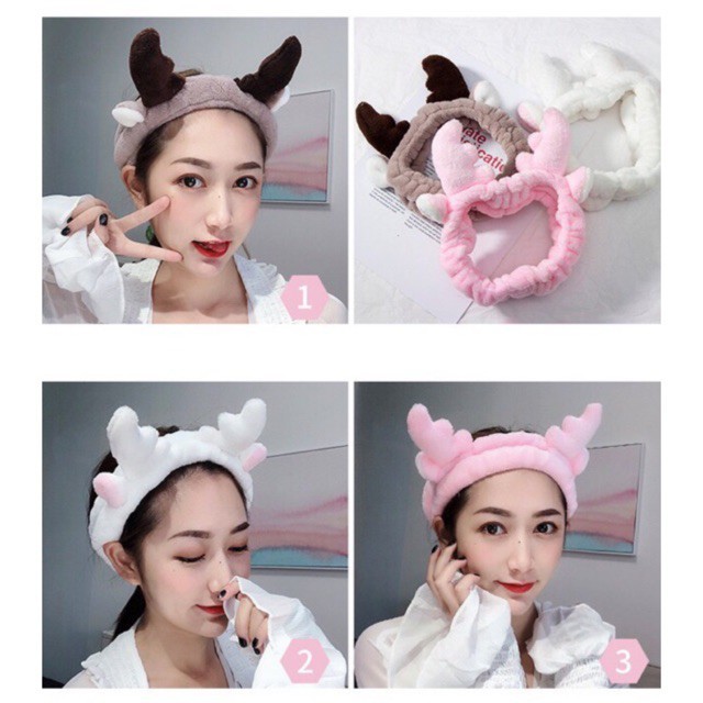 Băng Đô Sừng Tuần Lộc 3D Vải Nhung Mềm Mại