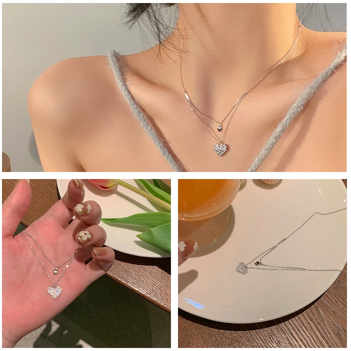 Vòng cổ Hai Lớp Thiết Kế Mới Đính Kim Cương Nhân Tạo Thời Trang Xuân Hè Cho Nữ