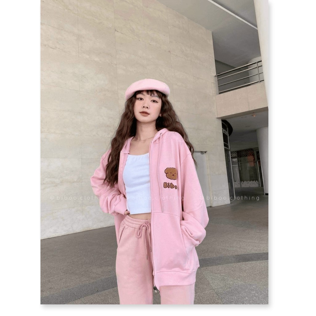 ÁO KHOÁC NỈ DÂY KHOÁ KÉO, ÁO KHOÁC NHẸ CHẤT THUN NỈ MỀM MỊN PHỐI LOGO THÊU ĐẦU GẤU THỜI TRANG HOT