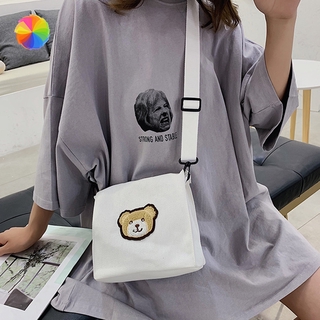 Túi Đeo Vai Vải Canvas Mềm Mại Họa Tiết Gấu Nhỏ Dễ Thương Cho Nữ
