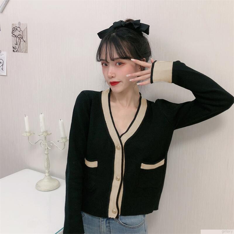 Áo khoác cardigan tay dài cổ chữ V màu sắc thời trang cho nữ