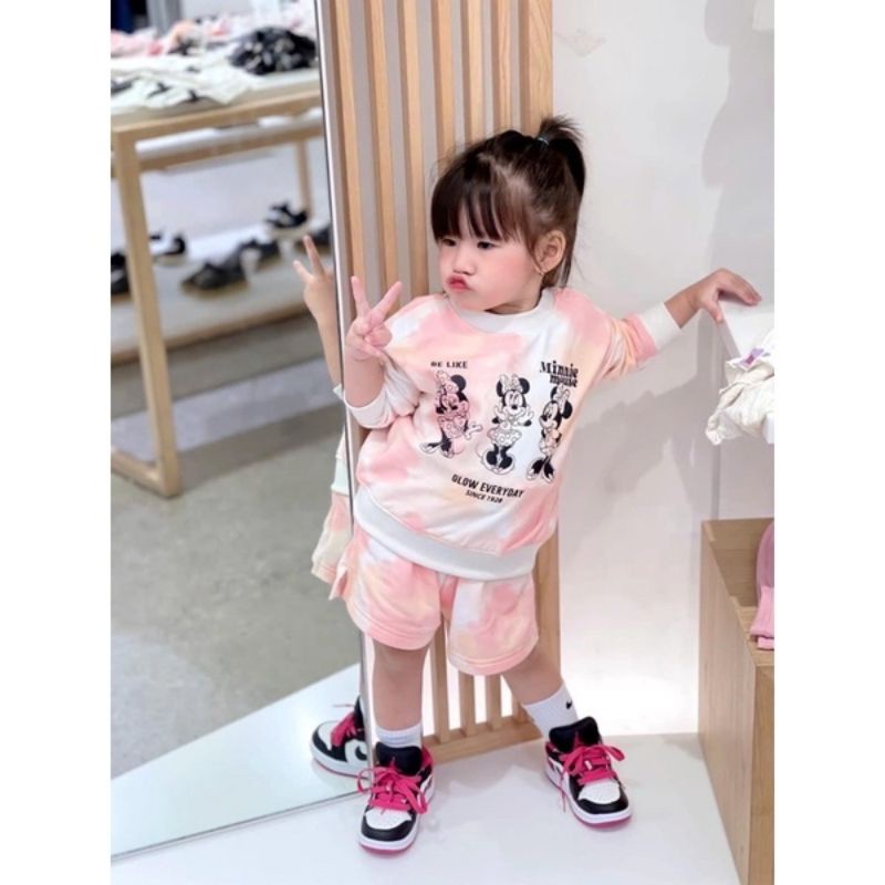 BỘ NỈ HỒNG LOANG IN MICKY CHO BÉ GÁI