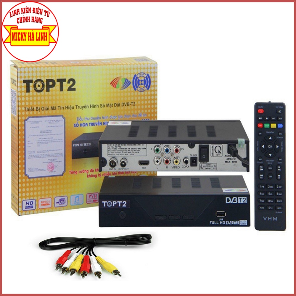  Đầu thu mặt đất DVB T2 - Thương hiệu Việt modell TOPT2,  Đầu thu Truyền hình số mặt đất Vũ Hồng Minh 