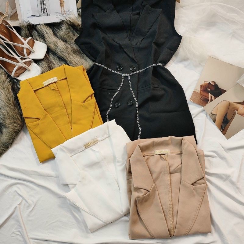 Áo vest blazer sát nách tặng kèm dây xích thời trang nữ sang chảnh