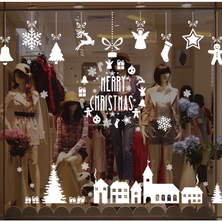 Decal dán kính Noel / Decal trang trí giáng sinh / Decal Cây Thông Hoa Tuyết Tuần Lộc
