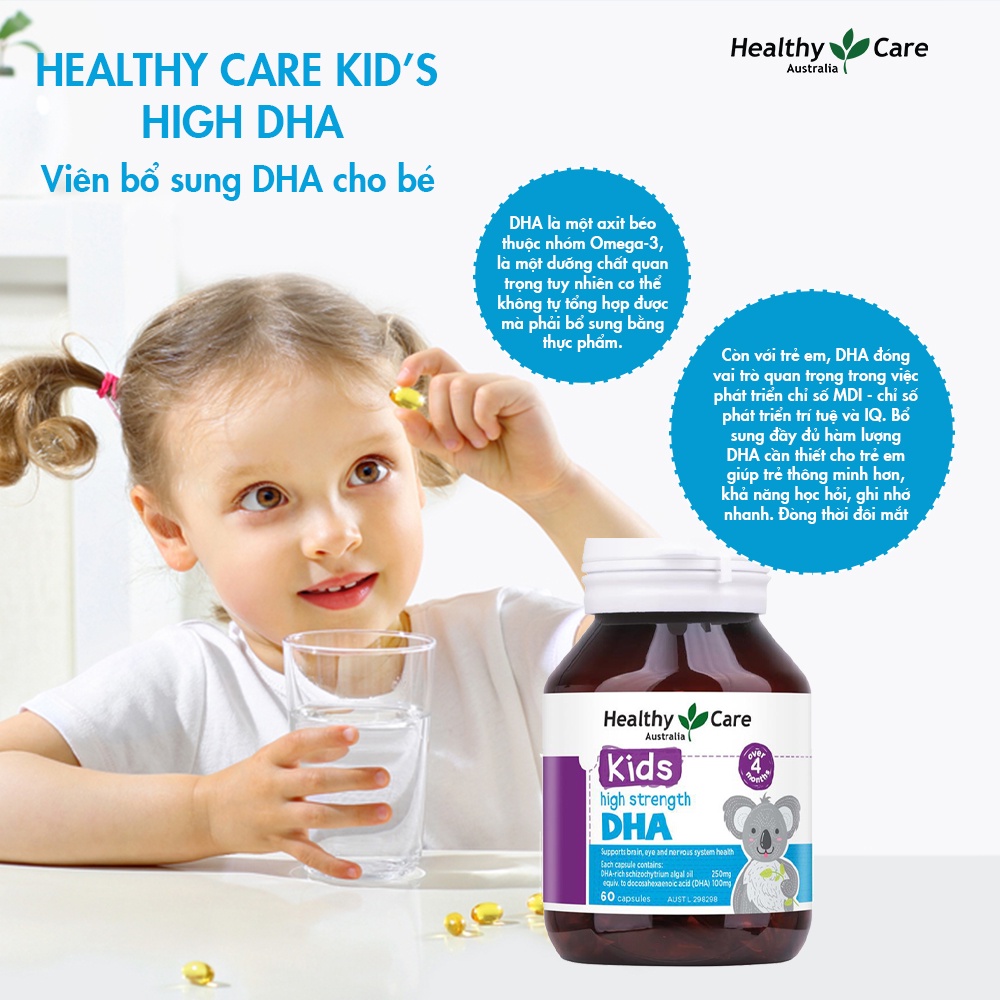 VIên uống Healthy Care High Strength DHA 60 viên, Healthy Care Milk Calcium giúp bổ sung canxi cho bé 60 viên