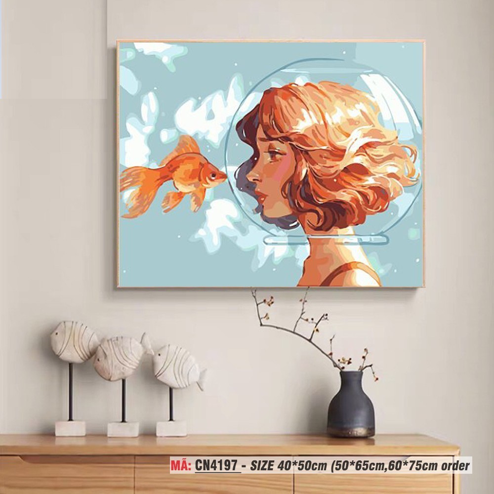 Tranh sơn dầu số hóa tự tô –TẶNG KHĂN- Tranh tô màu theo số-  đã căng sẵn khung 40 x 50 cm- Moon shop