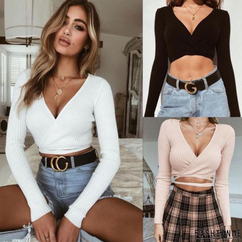 ღ𝓂ℰSexy Women Ladies Long Sleeve Tops Deep V T-Shirt Casual Blouse | BigBuy360 - bigbuy360.vn