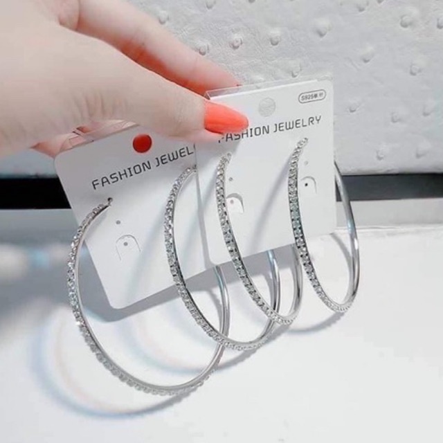 bông tai khoen tròn nhiều size , khuyên tai tròn đính đá sang chảnh phong cách hàn quốc