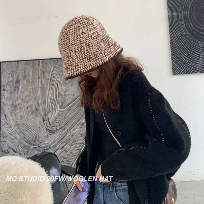 Nón đan len MG STUDIO chất liệu dày dặn phối màu độc đáo thời trang sang trọng