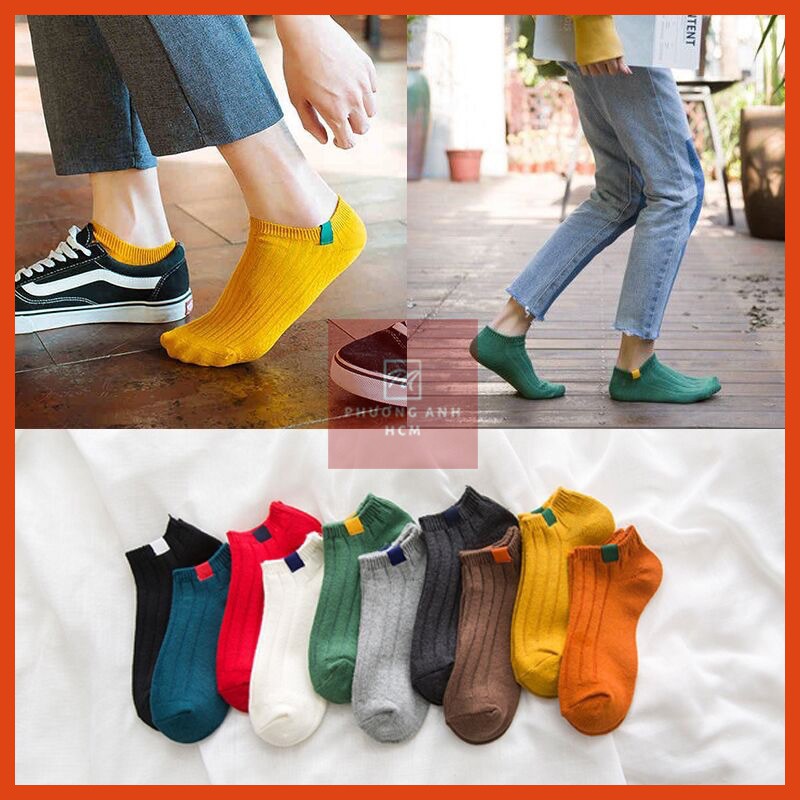 Tất - Vớ Nam Nữ Cotton Trơn Ulzzang Cổ Ngắn Gân Tăm Chấm Vuông Freesize Phong Cách Vintage Hàn Quốc | BigBuy360 - bigbuy360.vn