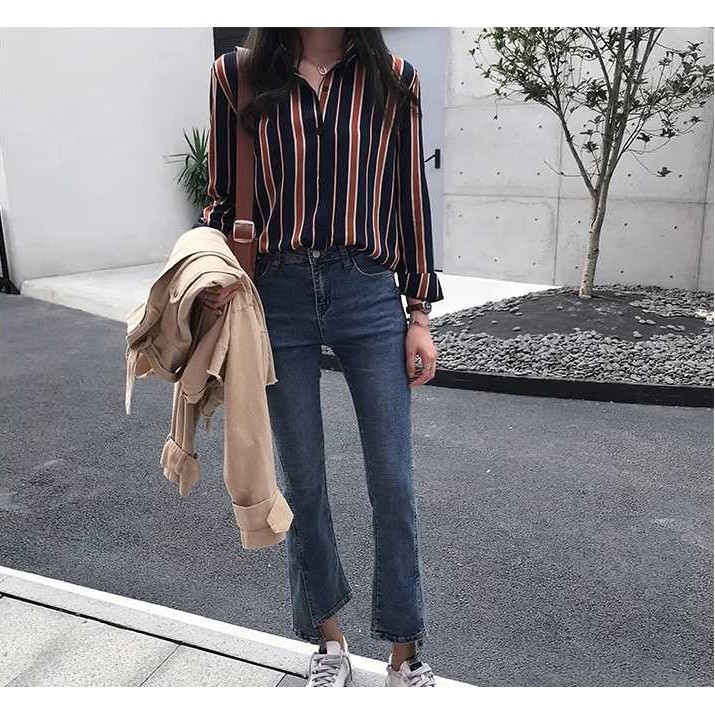 SUXI Áo Sơ Mi Hàn Quốc Dáng Rộng Dài Tay Kích Cỡ Lớn