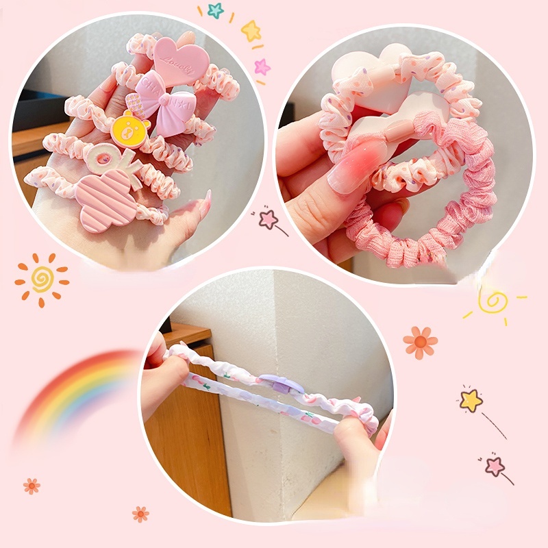 Set 5 Dây Buộc Tóc Nylon Họa Tiết Hoạt Hình Đáng Yêu Cho Bé Gái