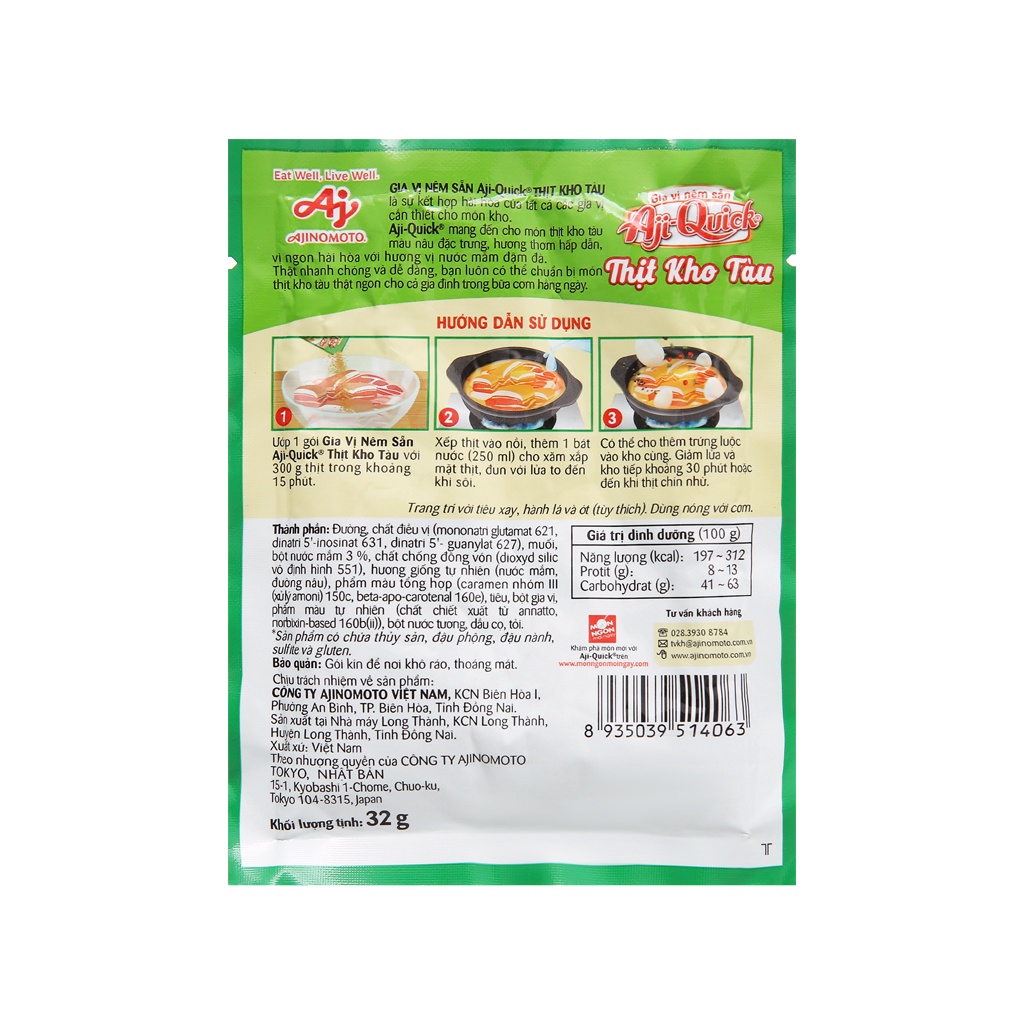 Gia vị nêm sẵn thịt kho tàu Aji-Quick gói 32g