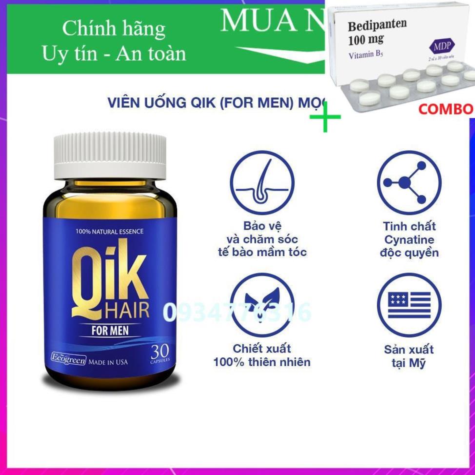 Combo Bedipanten 100mg +  Viên uống QIK HAIR (cho Nam) giảm rụng, mọc tóc chắc khỏe (15 viên)