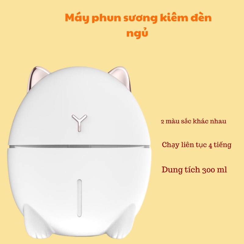 [ẢNH THẬT] Máy phun sương tinh dầu / tạo ẩm có đèn led đổi màu tự động cho phòng ngủ hình tai mèo dễ thương cho nhà bạn