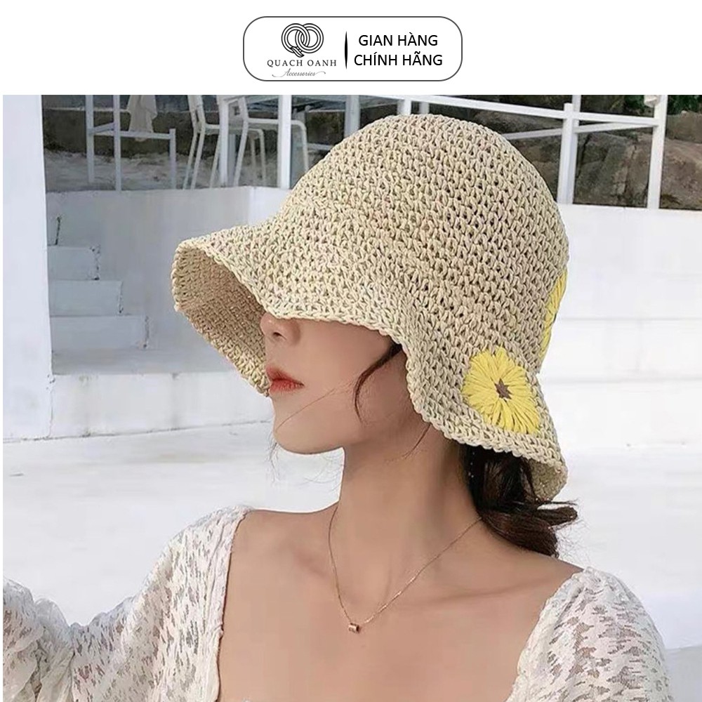 Mũ nón cói QO ACCESSORIES vành rộng hoa cúc cho mẹ và bé đi biển mùa hè MU38