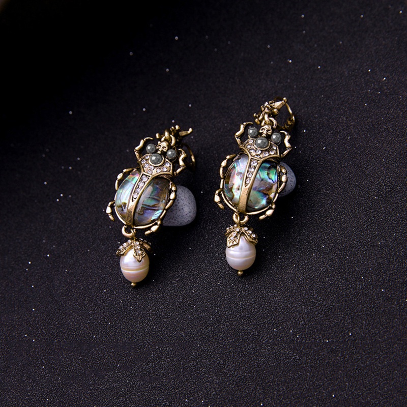 King Nice Bông Tai Thả Hình Bọ Cánh Cứng Đính Ngọc Trai Nước Ngọc Trai Tươi Tắn Abalone