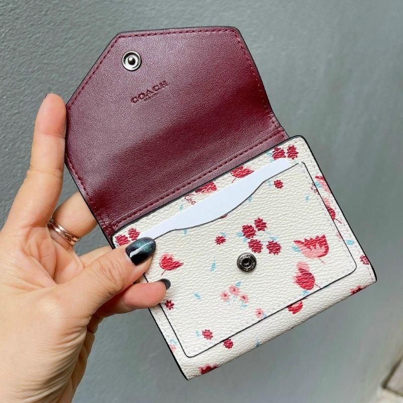 Ví C0ACH SMALL WALLET WITH TULIP MEADOW da thật siêu sang