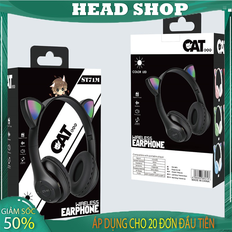 Tai Nghe Chụp tai Mèo Bluetooth P47 ST71 Headphone Dễ Thương Có Mic,Âm Bass Mạnh Mẽ PIN TRÂU HEAD SHOP