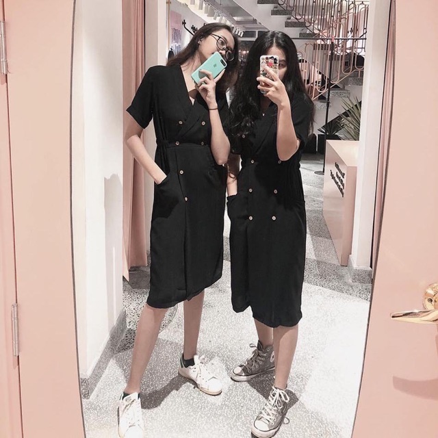 [Mã FATHANG5 giảm 10K đơn 50K] 🖤🖤Đầm Cổ Vest Nút 2 Túi Dáng Dài ♥️♥️ | BigBuy360 - bigbuy360.vn