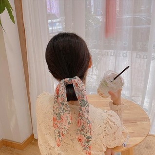 Thun cột tóc vải lụa mỏng in hoa dễ thương phong cách Hàn Quốc dành cho nữ
