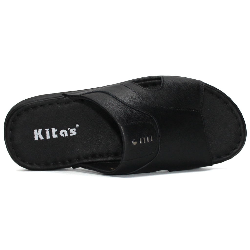 Dép Quai Ngang Nam KITA'S - Da Bò Thật - Đế Cao Su - May Đế - Bảo Hành 3 Tháng - 119-9599