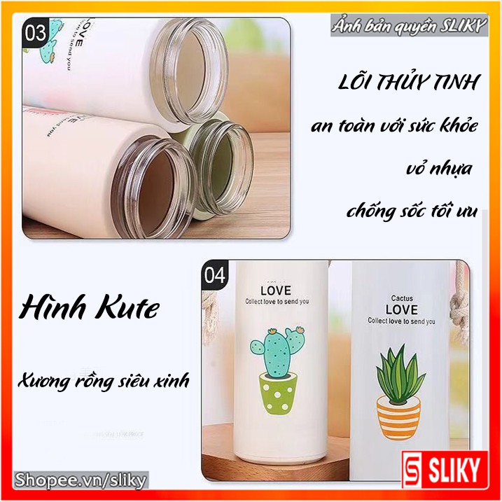 Bình đựng nước giữ nhiệt thuỷ tinh vỏ chống vỡ - Sliky