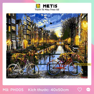 Tranh Tô Số Hoá Sơn Dầu Phong Cảnh Thành Phố Bên Sông Êm Đêm METIS PH005