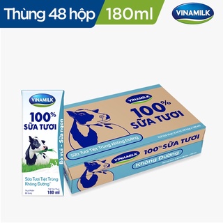 Thùng 48 Hộp Sữa tươi tiệt trùng Vinamilk 100% Không Đường 180ml