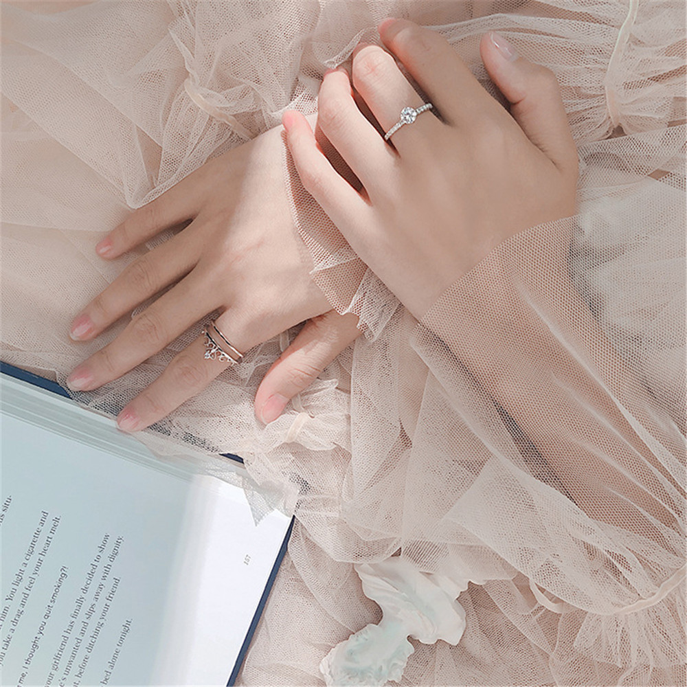 Nhẫn Hình Vương Miện Đính Đá 2 Trong 1 Thời Trang Cho Nữ S925 Yanqueens Quà tặng phụ kiện